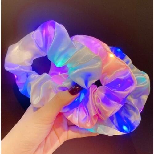 LED Bright Flashing Satin Large Intestine Hair Ring Nightclub Bar Dance Club Luminous Hair Accessories Luminous Headdress Women
