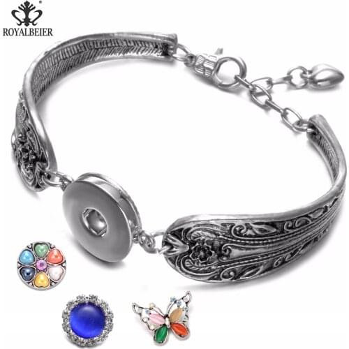 RoyalBeier Vintage Angel Wings Snap Button Metal Silver Color Bracelet Bangle For Women Charm Couple Bracelet Jewelry Girl Gift
