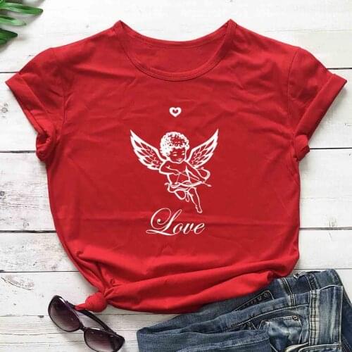 Love Cherub Angel graphic funny women fashion pure cotton casual hipster vintage t shirt girl gift party street style tees tops