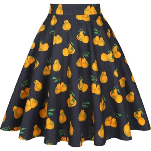 2021 New cotton skirt new ladies fruit gray pears print retro vintage short womens high waist summer skirts