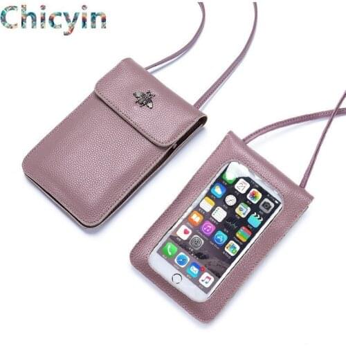 Woman Crossbody Bag Touch Screen Leather Mobile Phone Bag Mini Female Messenger Bag New Mini Bee Transparent Mobile Phone Bag