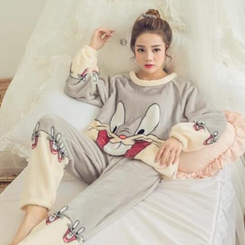 Women Winter Pyjamas Sleepwear Plus Size Cartoon Rabbit Pajamas Kawaii Pijama Lingerie Cute Pants Pajama Set Negligee Nightwear