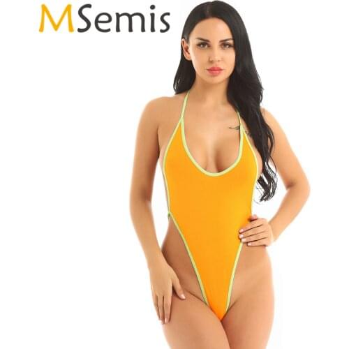 Womens Micro Monokini Swimsuits G-string Thong Swimwear One-piece High Cut Bodysuit Swimsuit Lingerie Bikini Thong Bathing Suit