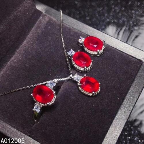 KJJEAXCMY Fine Jewelry 925 sterling silver inlaid natural ruby female ring pendant earring set vintage supports detection