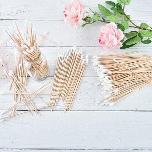 100Pcs/pack Medical Swab Wood Handle Cotton Applicator Extra Long Sturdy Cotton Swab Detail Processing Applicator 15cm