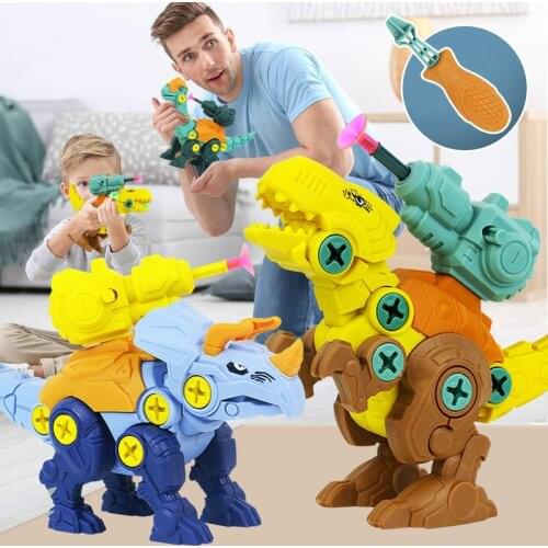 3Pcs Childrens Assembly DIY Dinosaur Toy Puzzle Kids Tyrannosaurus Triceratops Brachiosaurus Screw Assembly Toys Gift