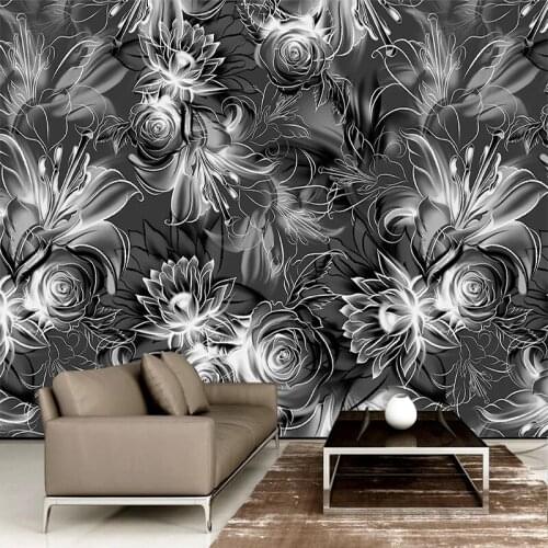Custom 3D Wallpaper Modern Retro Hand Painted Black And White Rose Flowers Murals Living Room TV Sofa Bedroom Papel De Parede 3D