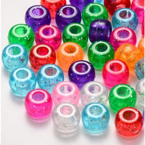 50g 9x6mm Plastic Beads with Glitter Powder Rondelle Mixed Color for Jewelry Making DIY Bracelet Necklace Hole: 3.5mm