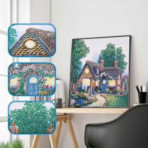 5D Diy Special Shaped Diamond Painting Cross Stitch Tree House River Garden Scenery Diamond Embroidery Crystal Round Rhinestones