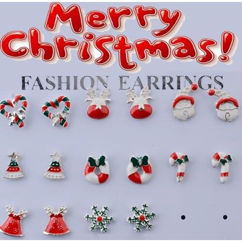 8 Pairs Stud Earrings Jewelry Accessories Set Cute Santa Claus Snowman Lovely Tree Bell Christmas Gifts For Women Girls Earring