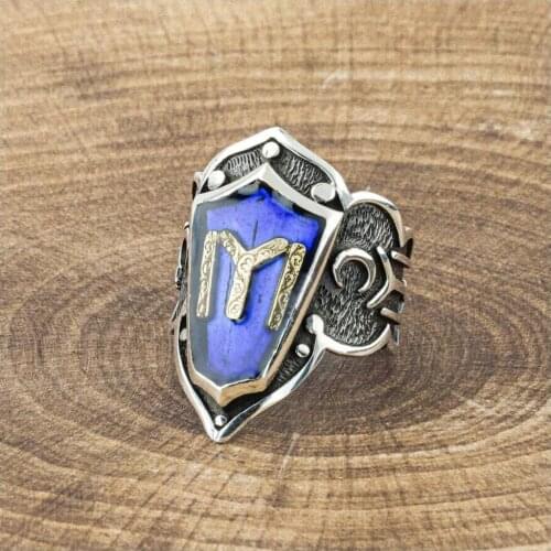 925 Sterling Silver Blue Enamel Ottoman Family Thumb Design Mens Ring Exclusive Chic Accessory for Men Special Ring