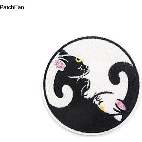 A3751 Patchfan DIY Cartoon Couple Cat Badges Embroidery Patch Applique Iron Clothing Sewing Decorative Patches For Kid Gift