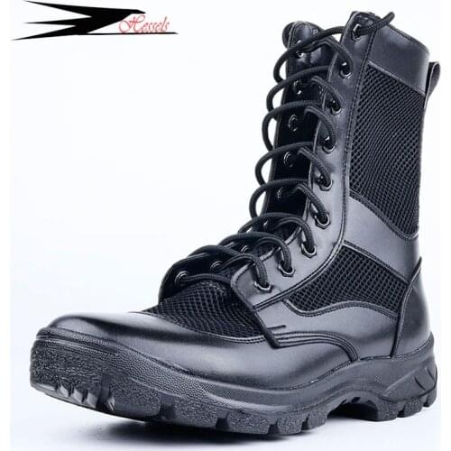 Summer Mens And Womens Security Shoes Mesh Breathable Outdoor High Top Mountaineering Ultra Light Combat Boots Zipper Training