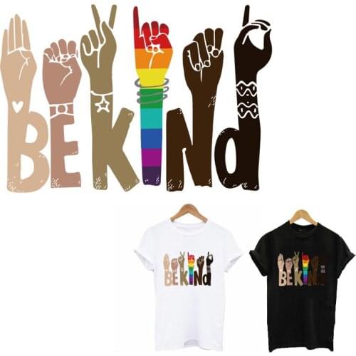 Be Kind Hands Iron On Patches For Clothes DIY Heat Transfer Women T-SHirt Hoodies Thermal Stickers Black Girl Applique Decor