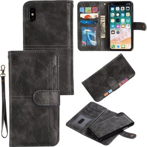 For iPhone 11 pro XS Max XR 7 8 Plus pu Retro Leather Book Stand Wallet Detachable Magnetic 2in1 Removable Card Photo Cover Case