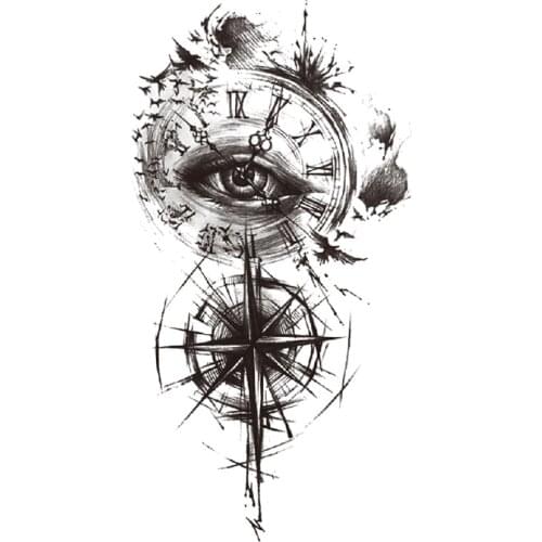 Ink Line Temporary Tattoo Sticker Black Eye of God Compass Letters Totem Fake Tattoos Waterproof Tatoos Arm Large Size Women Men