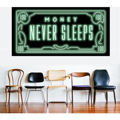 Money Never Sleep HD Canvas Print Nordic Quotes Letter Money Art home decor wall art painting print on canvas office art culture