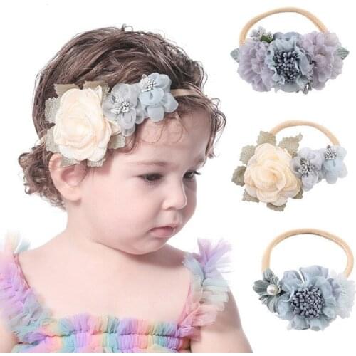 Elastic Fabric flower Bow Headbands For Baby Nylon Girls Hair Bows Kids Hair Turban Skinny Stretchy Rubber Hair Accessorie