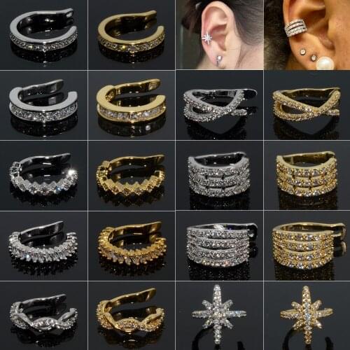 1 PC Brass&Zircon Adjustable Illusion Faux Ear Clips Piercings Star Ear Cuff No Hole Non Piercing Body Jewelry For Gift