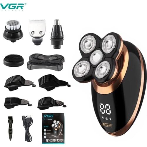 5 IN 1 Heads VGR Electric Shaver 5 Floating Heads Beard Nose Ear Hair Trimmer Razor Clipper Facial Brush V-316