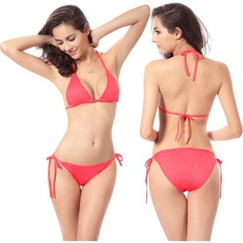 Hot Sales Summer Women Halter Bandage Bikini Set Two-piece Solid Color Swimsuit Swimwear