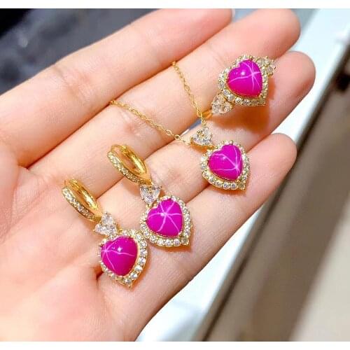 Best Gift Natural Real Ruby jewelry set Natural Real Ruby 925 sterling silver 1pc pendant,1pc ring,2pcs Earring