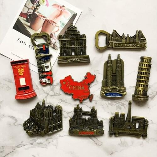 Metal refrigerator paste bottle opener tourism souvenir home room decoration Paris Macau Malaysia magnetic paste collection gift