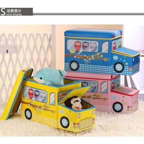 Multifunctional Cartoon Bus Folding Storage Box Non-woven Fabric Storage Bag Folding Clothing Organizer Childrens toy box