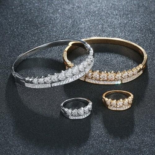 Fashion hot copper high grade micro inlaid Zircon Bracelet Ring Set Lady Elegant versatile girl accessories