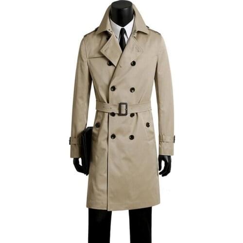 Male trench coat mens clothing plus size spring and autumn long trench design double breasted coats men khaki outerwear fashion
