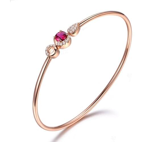 Real 14K Rose Gold Silver Bangles Bracelets for Women Natural Ruby Gemstone Tennis Charm Cuff Bracelet Wedding Fine Jewelry Gift