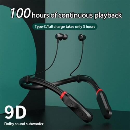 New 100H wireless headset Bluetooth 5.1 headset 9D sound subwoofer stereo headset in-ear stereo audio music neckband earplugs