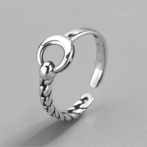 New Fashion Glossy Moon 925 Sterling Silver Jewelry Retro Personality Distressed Irregular Chain Opening Rings R656