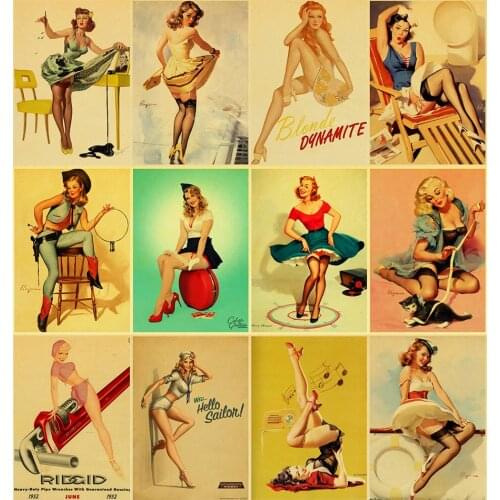 New World War II Sexy Pin up Girl Vintege Poster Home Room Wall sticker Kraft Paper Posters and Prints Art Wall Decor
