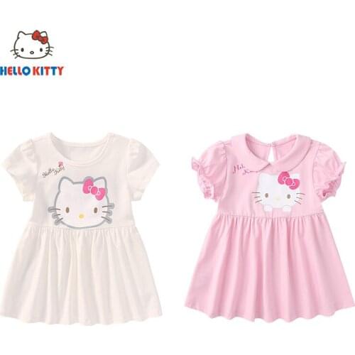 New Hello Kittys Skirt Baby Girl Sanrio Kawaii Clothes 3-8Yrs Girls Party Dance Anime Cartoon Cotton Skirt Children Clothing