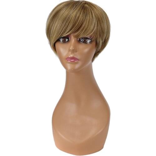 Maria Pixie Cut Wig Synthetic Hair Short Bob With Natural Bang 6 Inches 85g Glueless Machine Made For Women Cosplay Daliy Use