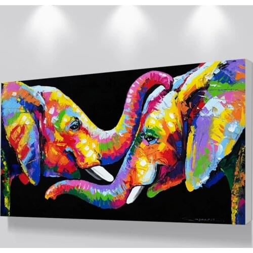 Poster Print Colorful Elephant Paintings on Canva Wall Art Couple Elephant Cuadro Picture for Living Room Decor Wall Art Picture