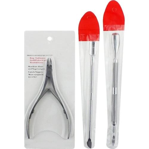 Cutter Nipper Clip Cut Set 3 Pcs Stainless Steel Nail Cuticle Pushers Spoon Nail Scissor Dead Skin Remover Tools For Women