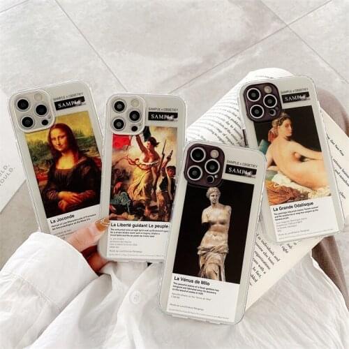 Luxury art Mona Lisa Label David Soft phone case for iphone 11 Pro MAX 12 X XS XR 7 8 Plus cover Electroplating lens protection