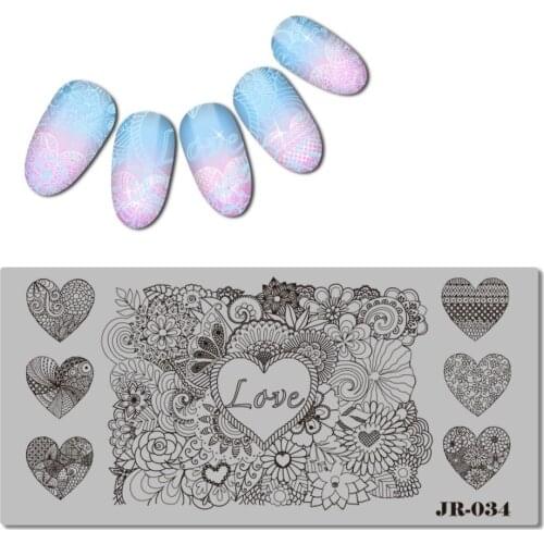 Stainless Steel 6X12 cm Nail Stamping Plate Template FLOWER SWIRL VINE GEAR WHEEL CACTUS SWEET HEART LOVE DIWALI JR031-040