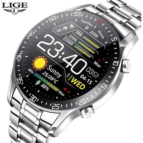 LLIGE Steel Band Smart Watch Men Heart Rate Blood Pressure Monitor Sport Multifunction Mode Fitness Tracker Waterproof Smartwatc