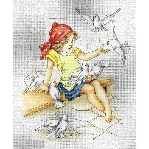Top Manufacturer Embroidery Girl and Dove Modern Cross Stitch Kits Canada with 100% Cotton Floss & Free Shipping for Wall Decor