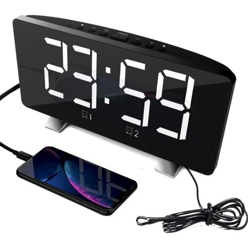 LED Digital Alarm Clock Snooze Double Alarm FM Radio with USB Charger Port Adjustable Brightness Volume Night Led Table Clock
