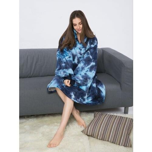 Winter Pocket Hoodie Sweatshirt Blanket Tie Dye Print Oversized Super Soft Warm Comfortable Flannel Plush Giant Hoodie for Women