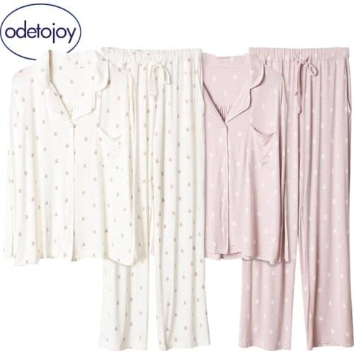 Spring and autumn Japanese cartoon sweet and full print bear Modal pajamas womens long-sleeved trousers suit loose home service