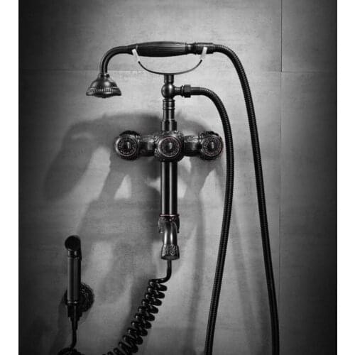 Vidric Bathtub Faucets Wall Mounted Black Oil Brushed Bath and Shower Faucet With Hand Shower Bathroom Bath Shower Faucets Torne