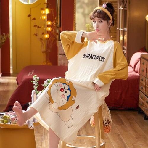 Autumn/Winter Cotton Womens Homedress Nightdress Long Sleeve Nightgowns One-piece Dress Sleepwear Fashion Loose Home Clothing