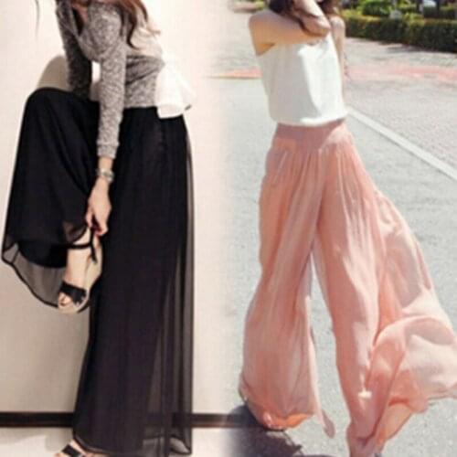 Women Summer Chiffon Pants Wide Leg Pants High Waist Long Loose Pants Palazzo Culottes Trousers Femme Pantalones New Fashion