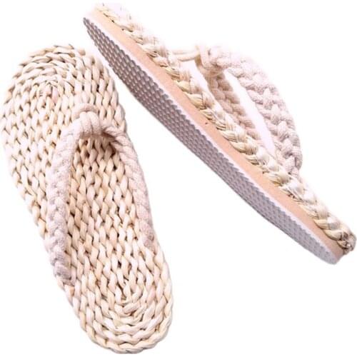 JARYCORN 2020 Big Size 34-46 Beach Slippers Summer Lady Retro Casual Slides Top Quality Flat Slip On Straw womens Sandals Shoes