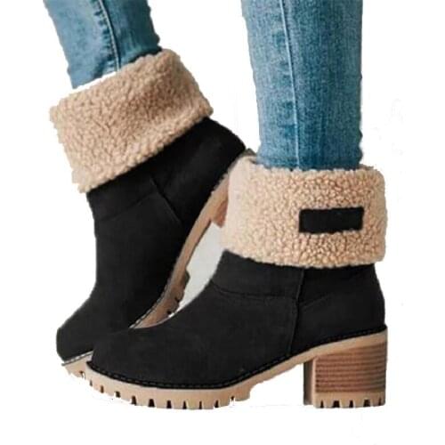 Womens Winter Large Size 41-43 Snow Boots Plush Warm Cotton Thick Heel Middle Tube Women Boots